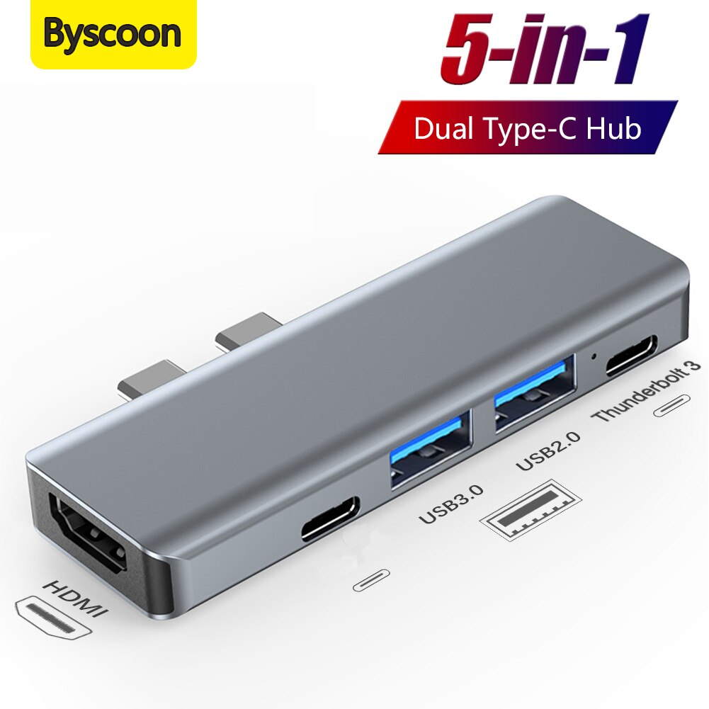 Byscoon Type C HUB Dual USB C To Thunderbolt 3 Dock HDMI-compatible 100W PD 3.0 USB 3.0 Adapter Docking Station For MacBook Pro