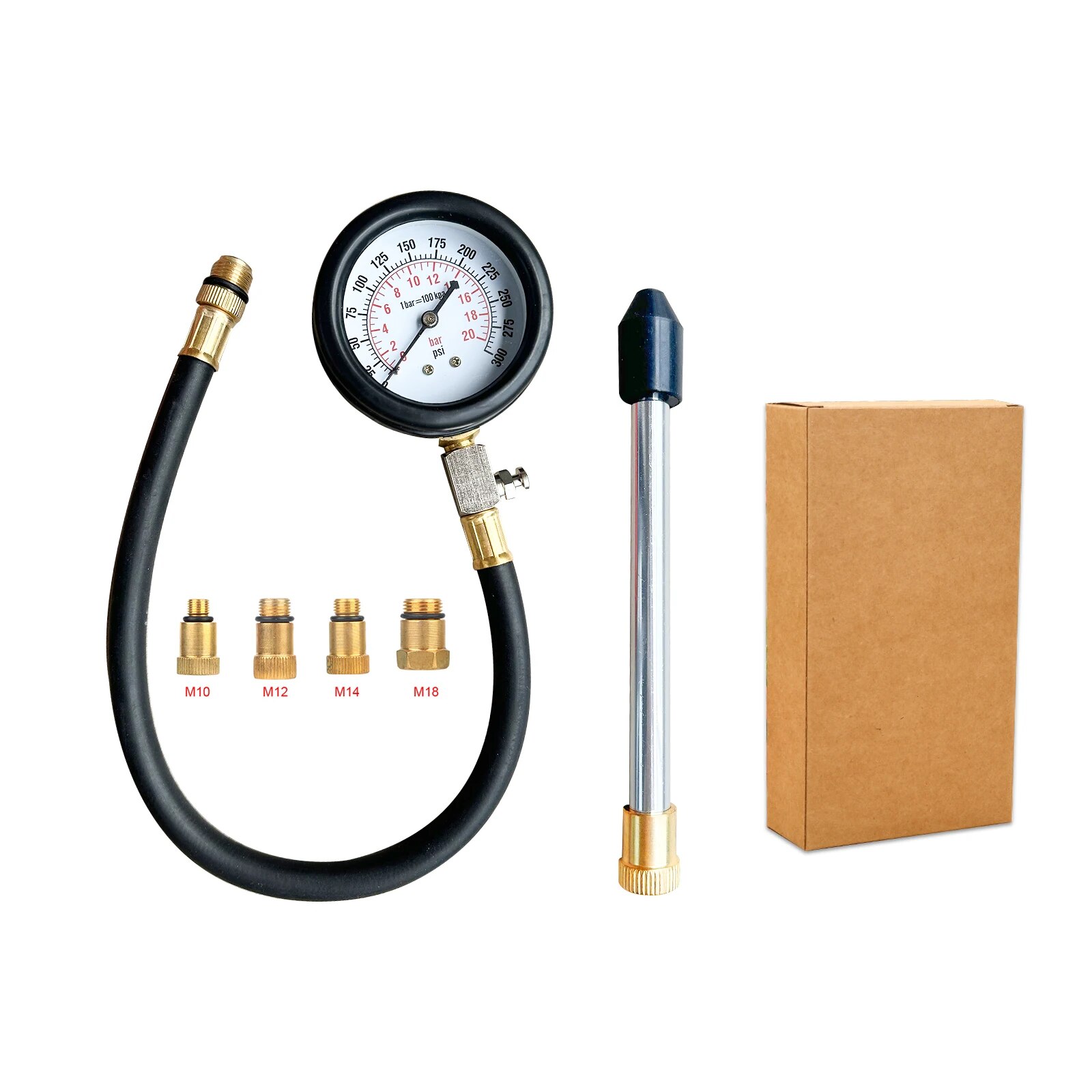 Upgrade Petrol Engine Compression Tester Kit 0-300 PSI Fuel Cylinder Pressure Gauge Tool Set for Car Motorcycles: WHITE