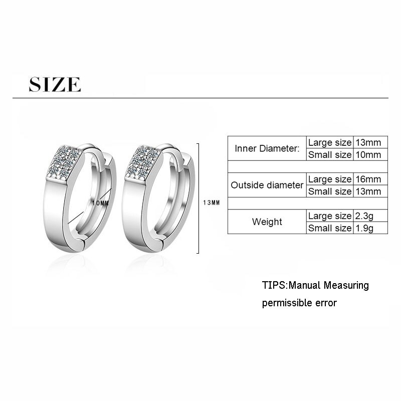 ANENJERY Simple Round Circle Zircon Hoop Earrings With Silver Color Earrings For Women Jewelry S-E1023