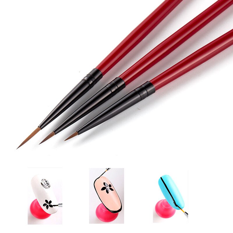 3 Stuks Nail Art Drawing Striping Liner Pen Brush Diy Uv Gel Tips Schilderen Franse Bloem Manicure Tool 5/7/11Mm