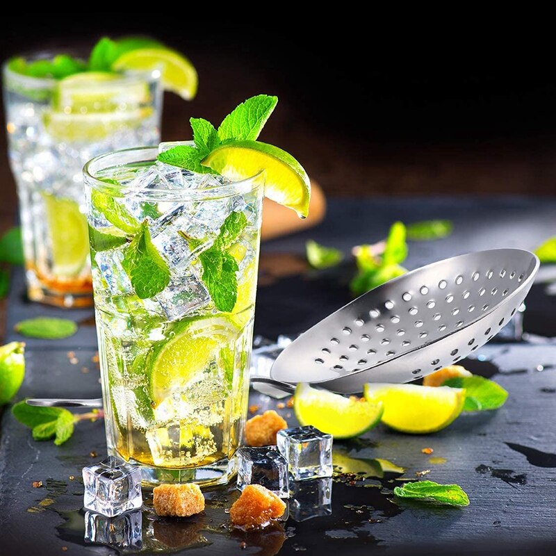 2 unidades de coladores Julep, colador de Bar, colador de cóctel de acero inoxidable, colador de cóctel, cuchara para Cocktail Drinks Home