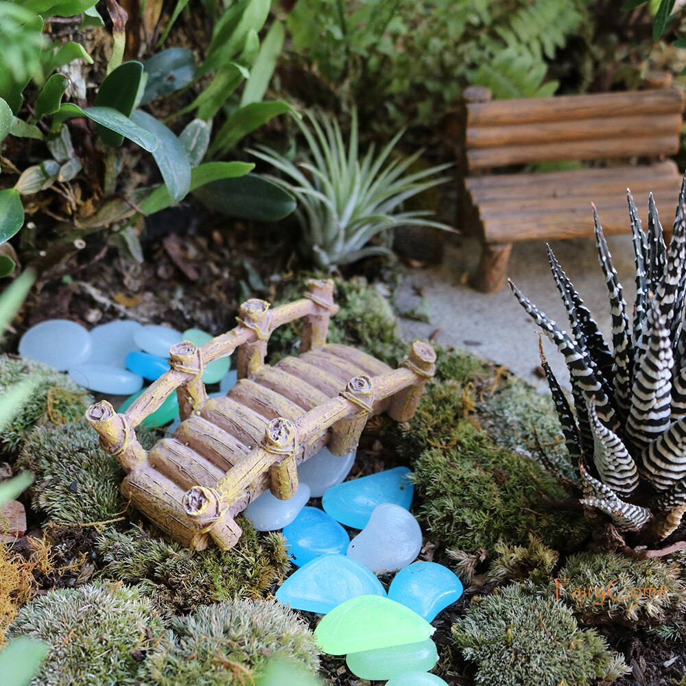 FairyCome Miniature Garden Bridge Resin Wooden Like Fairy Garden Mini Bridge Miniature Gnome Garden Ornament Accessories Outdoor