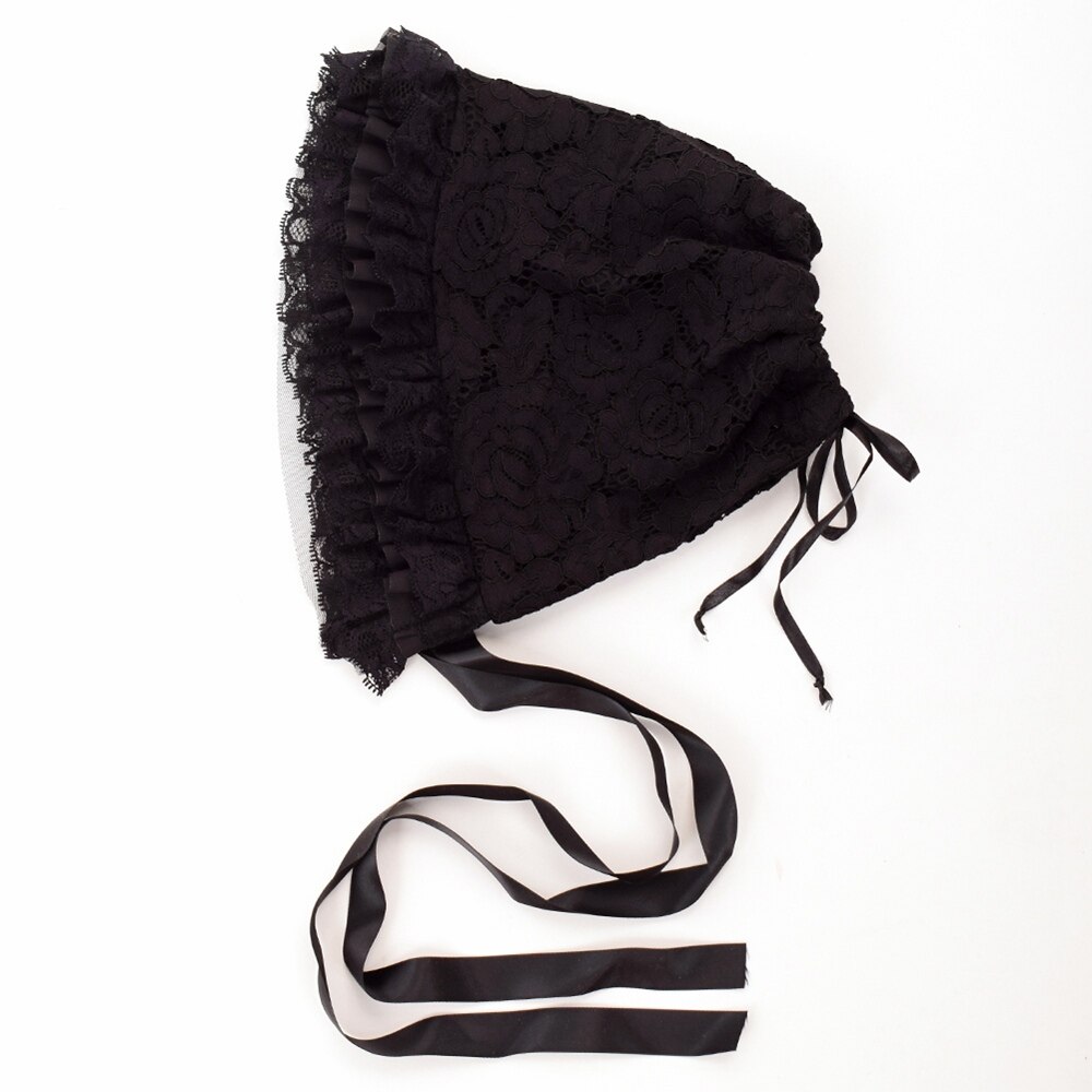 Bonnet en dentelle Vintage victorien, chapeau Lolita pour femmes et filles, coiffe Cosplay blanche et noire: Black