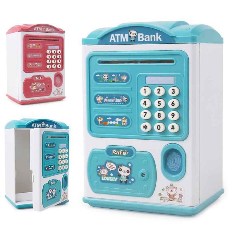 Salvadanaio elettronico automatico ATM cassiere macchina simulazione parola d'ordine impronta digitale sblocco contanti deposito monete regalo per bambini