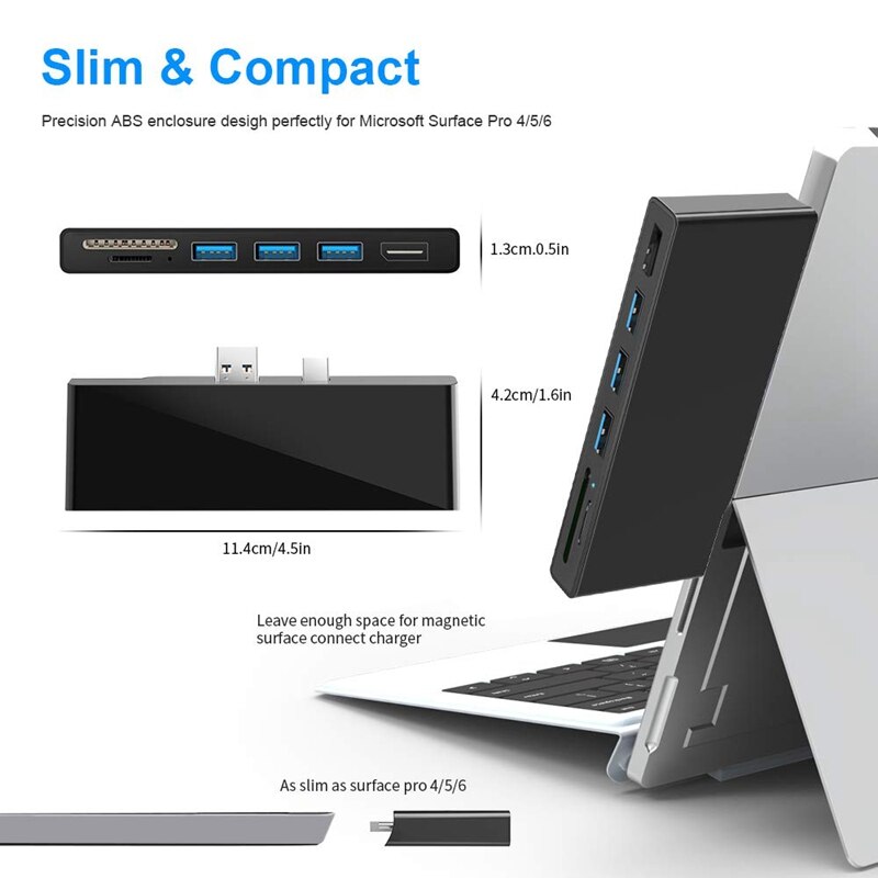 for Surface Pro USB Hub Docking Station,6-In-1 USB 3.0 Hub Adapter with 4K DP Displayport,3 USB3.0 Ports (5Gps)