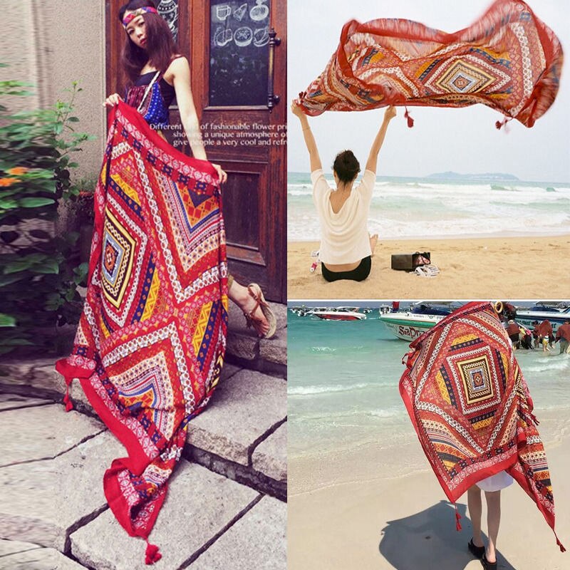 Indiske hippie sjal strand tørklæder linned varm retro geo boheme sjaler ombryder tørklæder bikini dække op