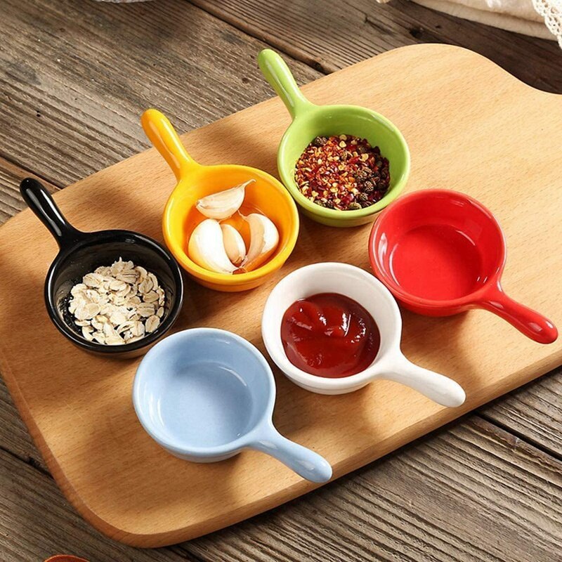 6 Pcs Keramische Saus Plaat Kleurrijke Mini Kom Set Saus Garneer Servies Kruiderij Kruiden Plaat Kan Worden Gestapeld
