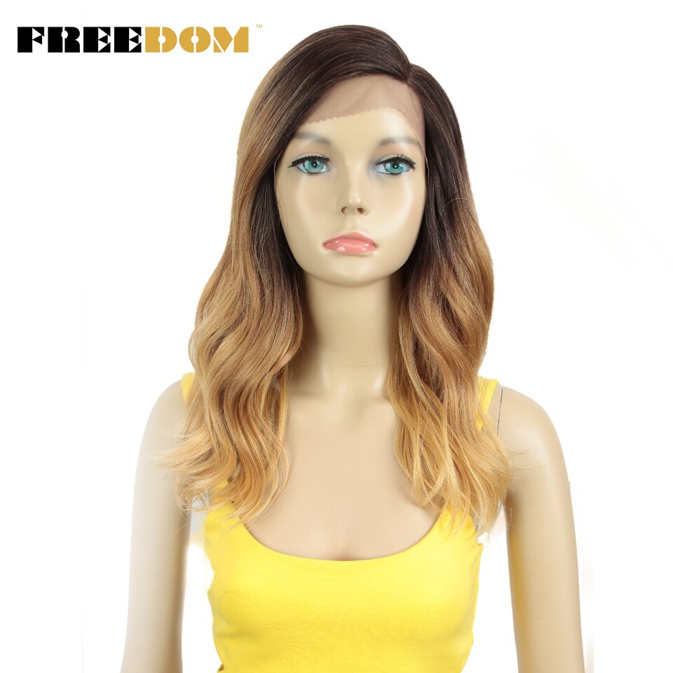 Vrijheid Synthetische Lace Pruik 20 Inche Body Wave Ombre Blond 613 Asymmetrie Pruiken Voor Zwarte Vrouwen Hittebestendige Mode Pruik: TAT6-27-24E