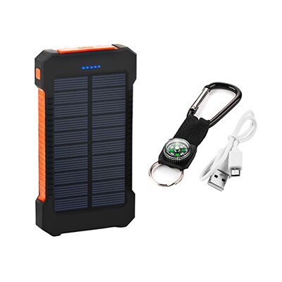 Banco de energía Solar portátil para XIAOMI 20000 mah, batería externa 20000 mAh, cargador de Banco de energía con dos puertos, cargador móvil para Iphone: Naranja