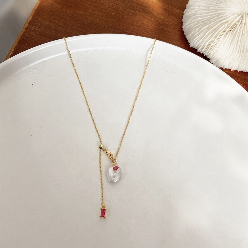 Mengjiqiao Japan Koreaanse Elegante Zoetwater Parel Choker Voor Vrouwen Meisjes Mode Rode Kristal Ketting Bijoux Colares Sieraden: Default Title