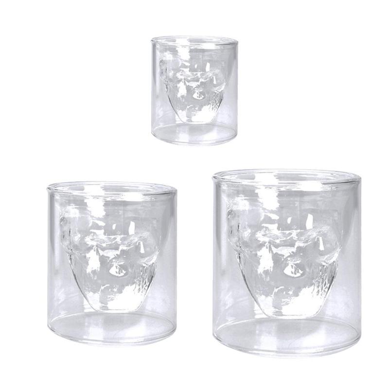 Skull Double Layer Transparent Glass Cup Beer Whiskey Wine Cup for Home Bar Party Hotel Wedding Glasses Drinkware