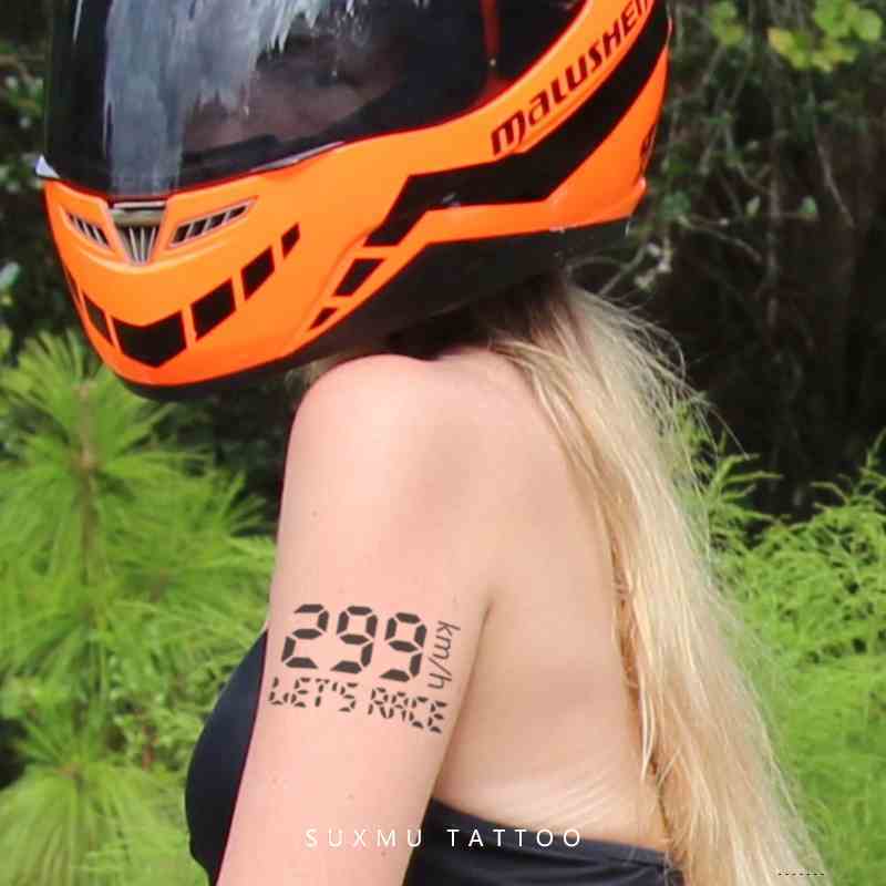 Håndled motorcykel speed tatovering klistermærker vandtætte holdbare mænd og kvinder lokomotiv burst nummer 299km mørk midlertidig tatovering kunst
