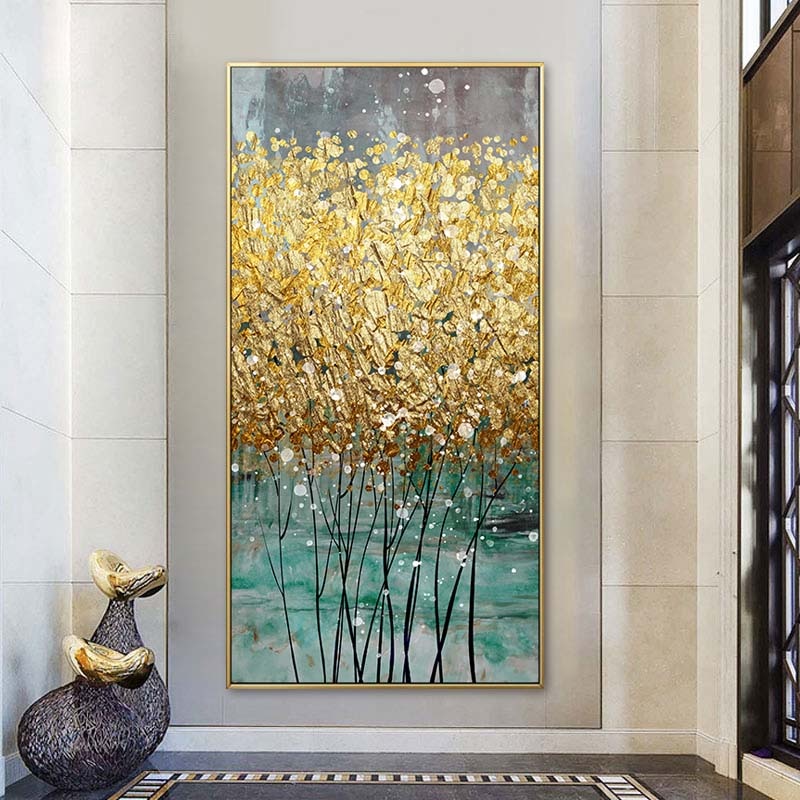 Cuadro de lienzo dorado abstracto de gran tamaño, pósteres con impresiones de Oro Verde, Cuadros de pared de lujo modernos para decoración del hogar y sala de estar