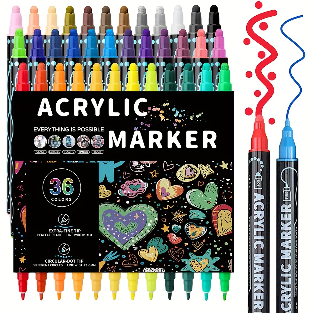 Dual Tip Acrylic Pens Markers, Double Tip Premium Acrylic Markers, Acrylic Markers for DIY Crafts Making Art Supplies: Pink