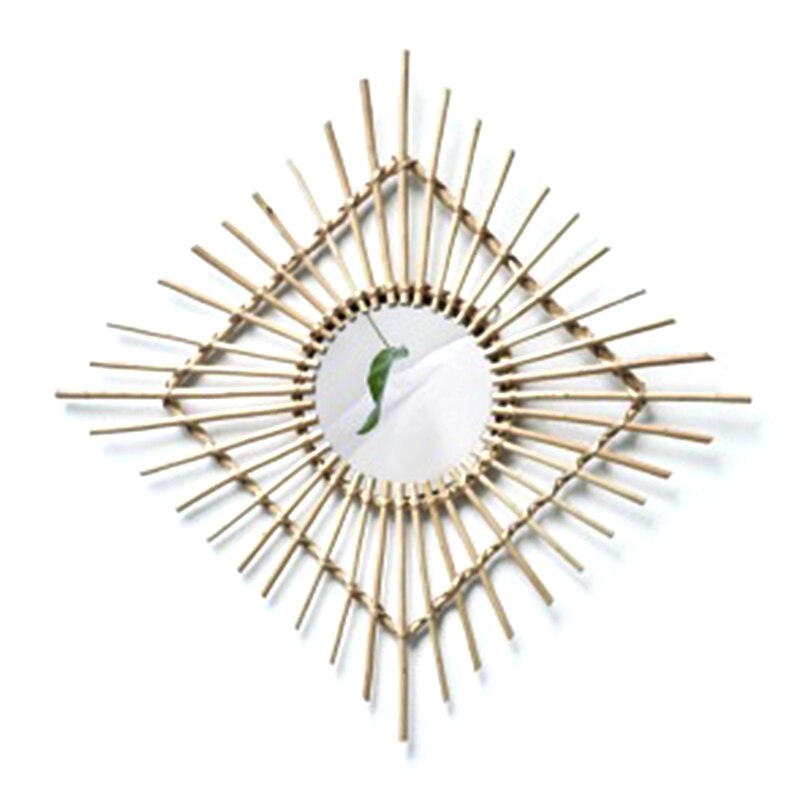 Sun Shape Decorative Mirror Rattan Innovative Art Decoration Round Makeup Mirror Dressing Bathroom Wall Hanging Mirror