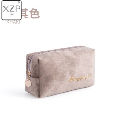 XZP multifonction voyage cosmétique sac femmes maquillage sacs articles de toilette organisateur couleur unie femme rangement trousse à maquillage nécessaires: Kaki