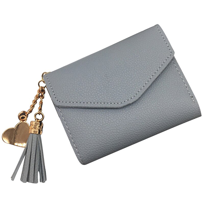 Short Wallet Tassel PU Leather Wallets Female Heart Pendant Hasp Coin Purse Mini Bag