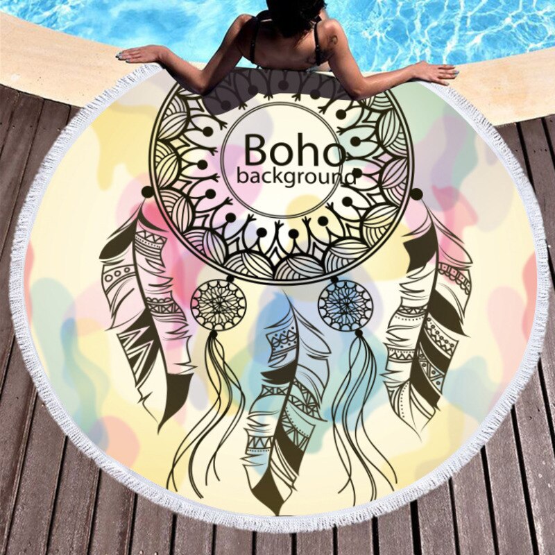 Microfiber Beach Towel 150cm Round With Tassel Bath Towel
