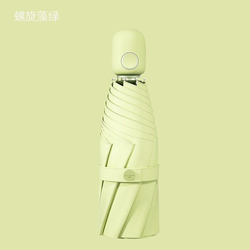 ZUODU Automatic Mini Pocket Umbrella Women Sun Protection Small Portable Ladies Parasol Pink Women Rain Five Folding Umbrella: Green