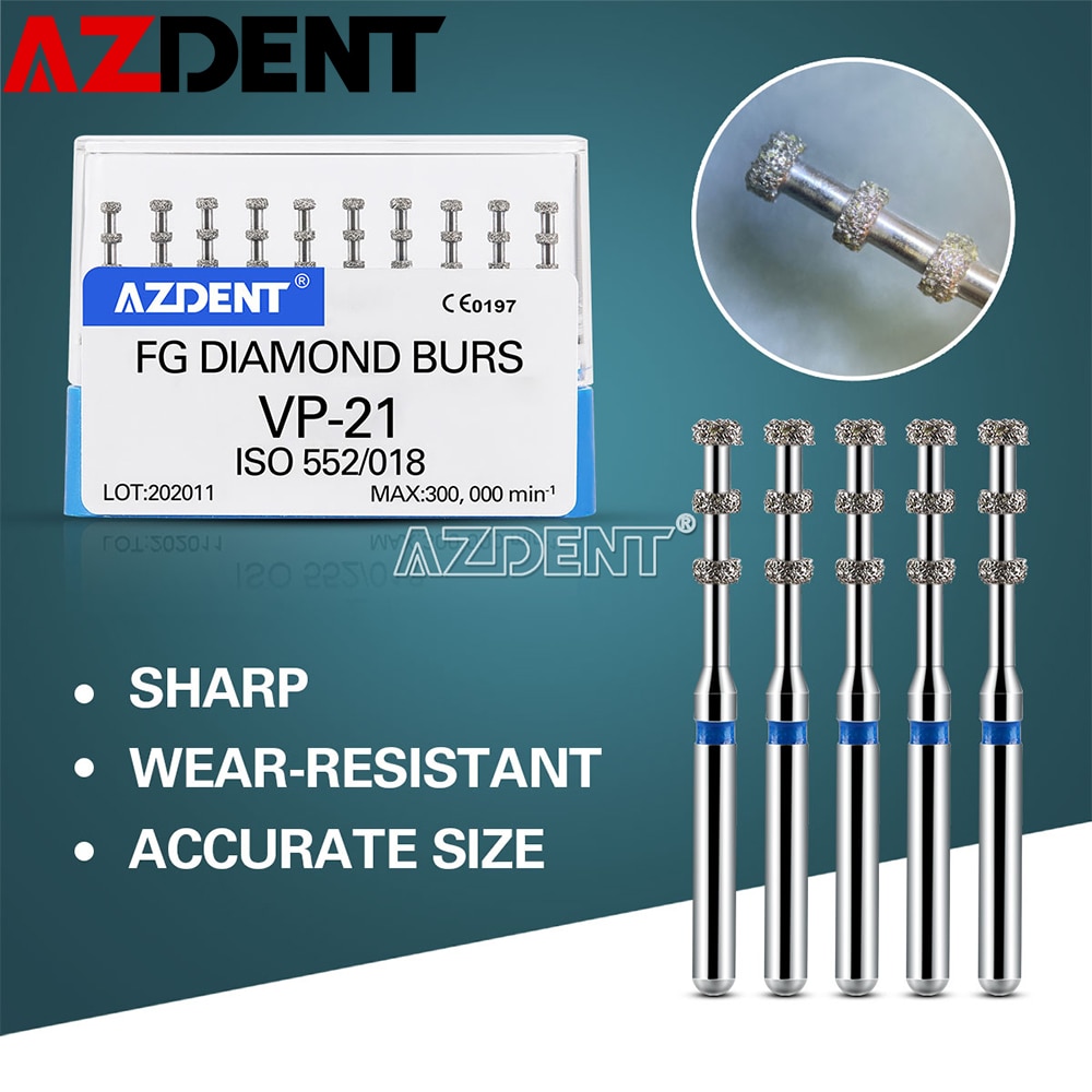 Azdent Dental Fg Diamant Boren Voor Hoge Snelheid Handstuk VP-21 Diepte Markering Medium Grit 1.6Mm