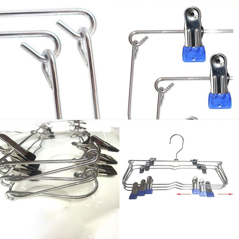 6 Layer Rok Broek Hanger Droogrek voor Broek Non Slip Anti-roest Metalen Hanger Clips met 12 Clips verstelbare Opbergrek