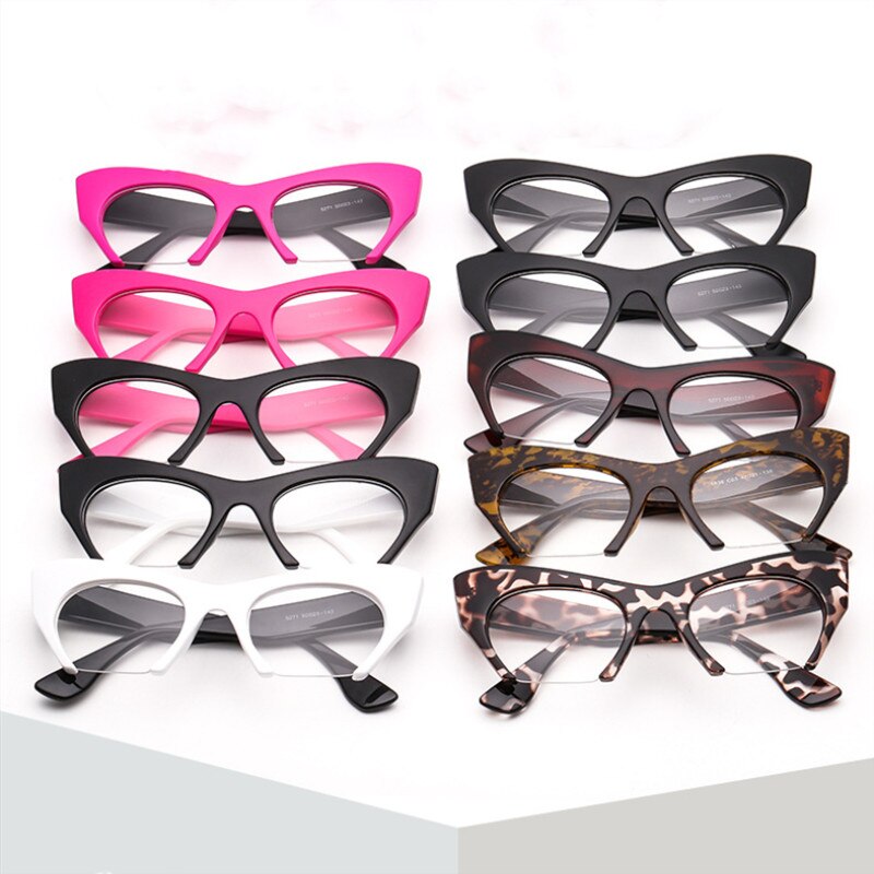 Trendy kvindelige briller halv stel cat eye personlighed klassisk all-match transparent brille stel