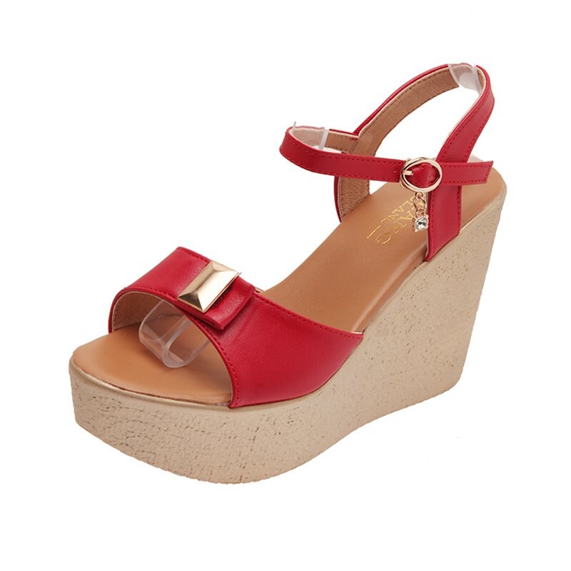 Chunky Sandales Plateforme Sandales Chaussures À Semelles Compensées Pour femmes Dames D'été Rouge En Métal Noir Boucle Sangle Femmes Sabot Chaussures
