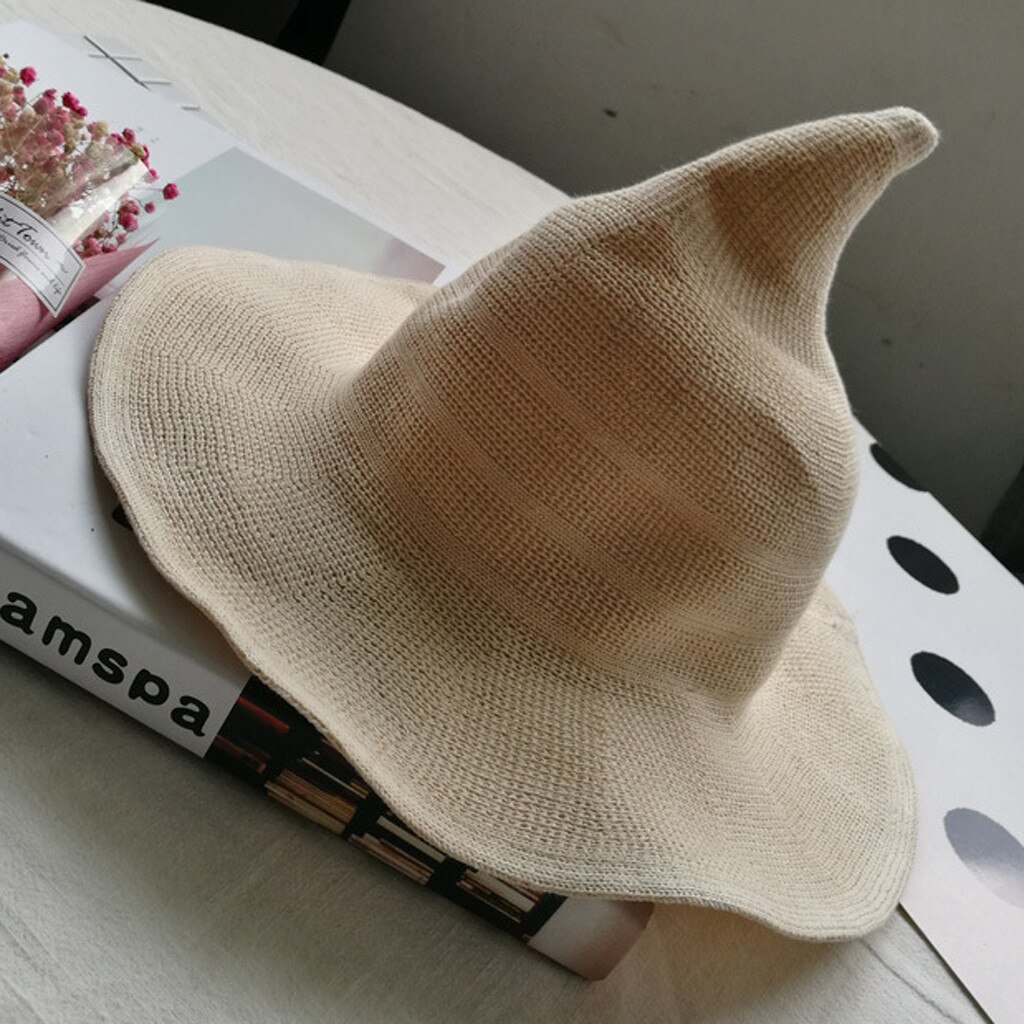 Women Witcher Foldable Wide Breathable Anti-sunburn Bucket Funny Hat Cap Witch Spire Wide Brim Cotton Wizard Pot Hat#T2: Beige