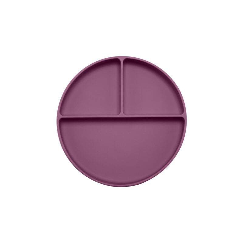 Solid Silicon Plate Set For Baby Kids Training Feeding Dinnerware Baby Learning Plate Set With Fork Spoon BPA Free: Dark purple