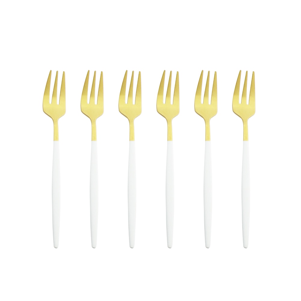 Ensemble de fourchettes à fruits en acier inoxydable, petite fourchette à Dessert en or blanc, ensemble de fourchettes à thé pour gâteau, fourchette à salade, service de couverts 6 pièces