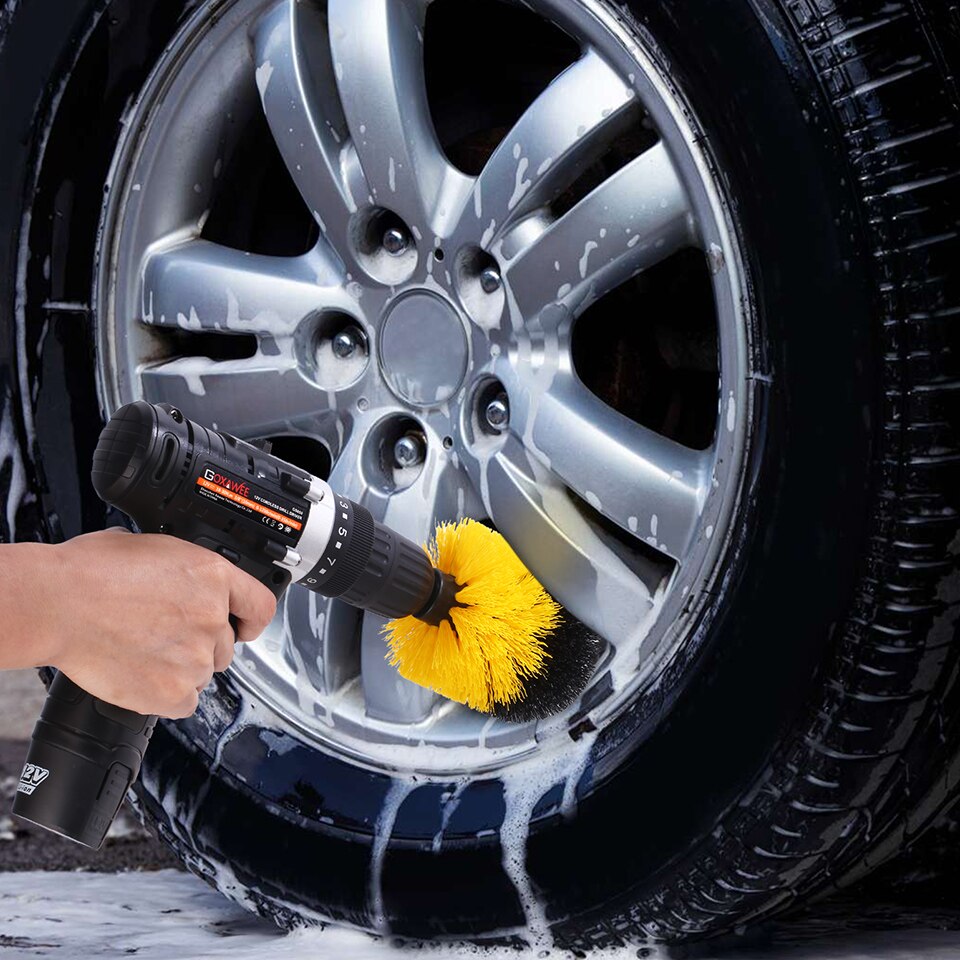 GOXAWEE-cepillo limpiador eléctrico, 3 uds., para destornillador eléctrico, taladro, Alfombra de cristal, neumáticos para bañera, pinceles de pulido de nailon
