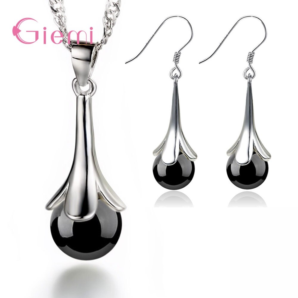 925 Sterling Silber Braut Schmuck einstellen Glück Blatt Anhänger Halskette Band Ohrringe CZ Kristall Frauen Party Engagement: Stil 1