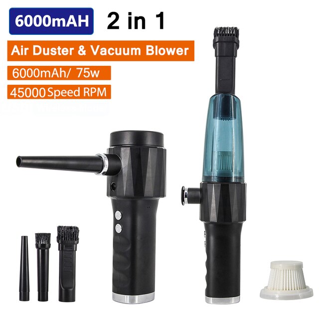 6000mAh Electric Air Duster Blower Rechargeable Handheld Cordless Vacuum Cleaner 5000pa Car Vacuum Cleaners: 75W 2 IN 1