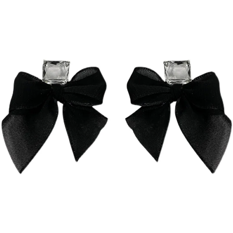 Pendientes elegantes con lazo cuadrado y circonita para mujer y niña, aretes de coreana con botón para la oreja, joyería de , accesorios de