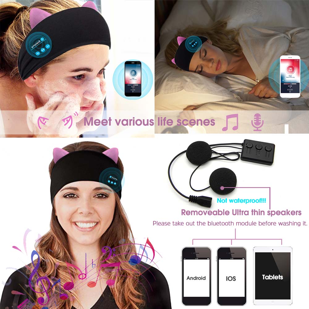 2021 nuovi bambini cuffie Bluetooth morbido Bluetooth sonno Sport fascia lettore musicale supporto vivavoce miglior regalo di compleanno simpatico gatto