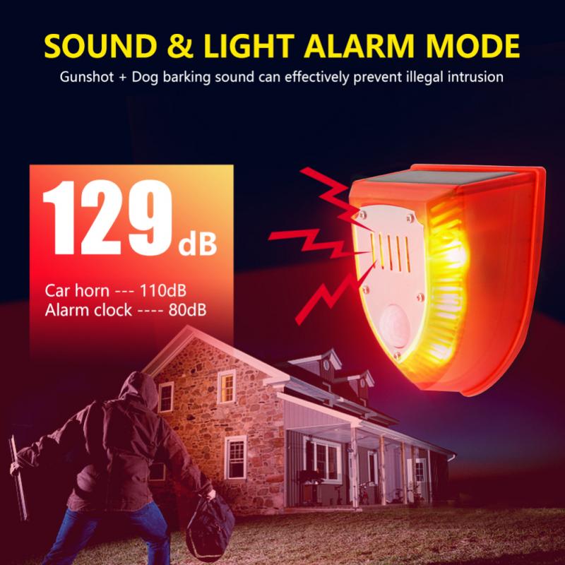 Solar Alarm Lamp Motion Sensor Beveiliging Alarm Huis Alarm Sirene Sirene Hond Blaffen Gunshots Motion Sensor Detector Alarmsysteem