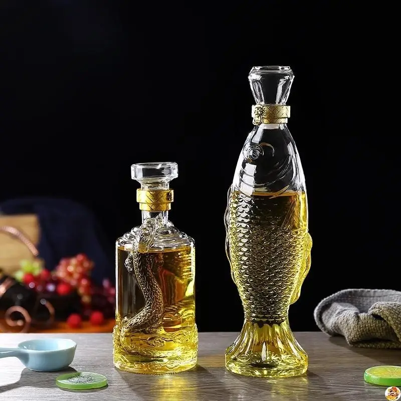 Decantador de whisky de forma redonda de 500ML con grabado de dragón, botella de Alcohol para licor Scotch Bourbon