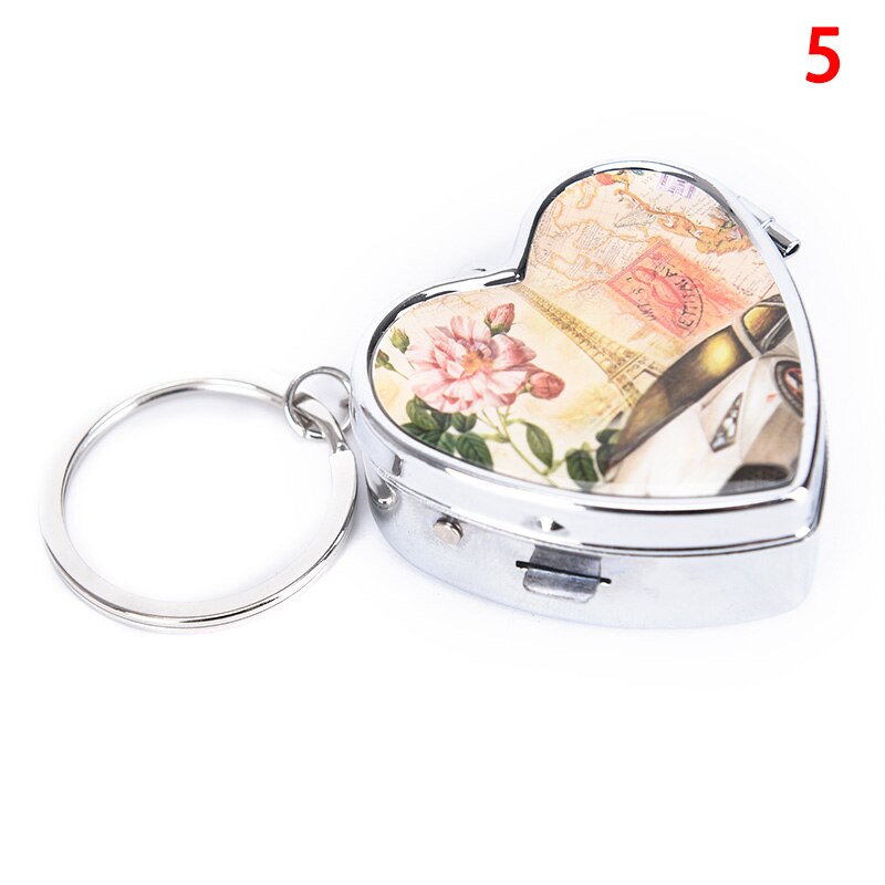 1 stuks draagbare metalen hartvormige pillendoos, opvouwbare pillendoos, metalen pillensnijder, medicijnorganizer, make-up opbergdoos: N5