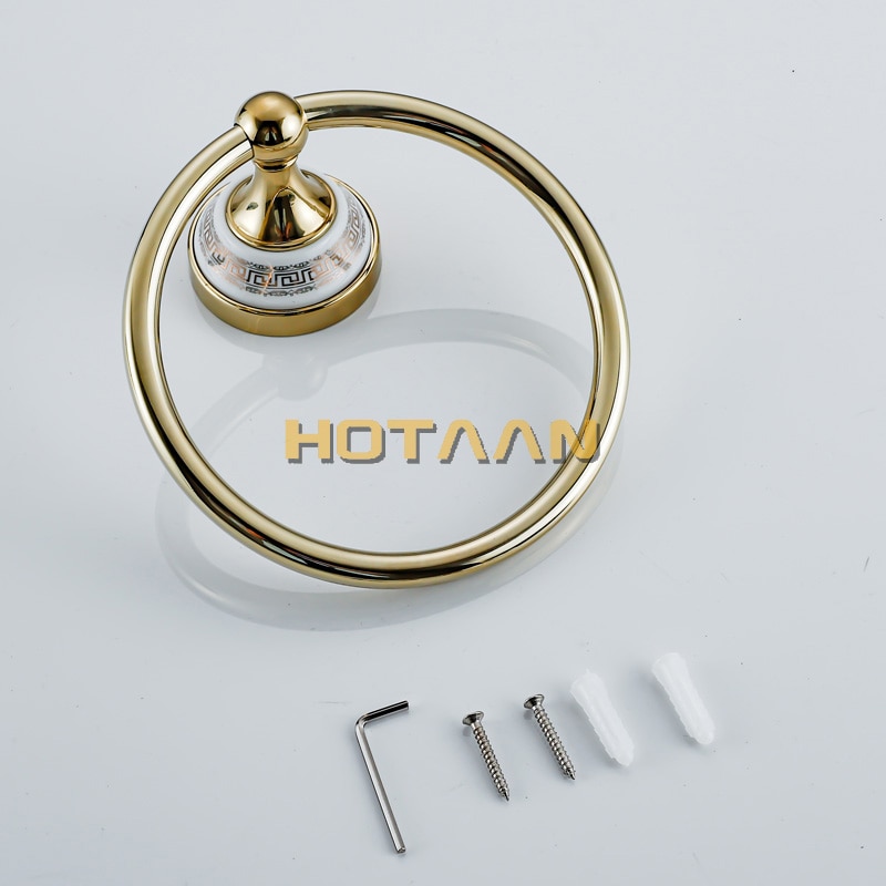 Blauw &amp; Wit Porselein Massief Messing Goud Afgewerkt Ronde Handdoek Ring, Keramische Basis Badkamer Accessoires Handdoek Houder/Rack