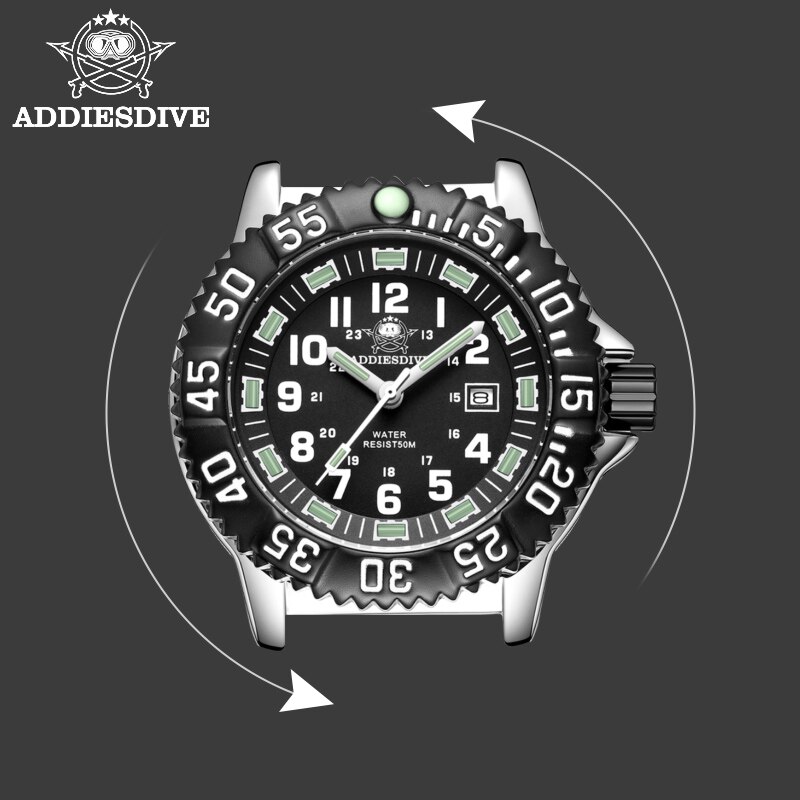 Addies Mannen Sport Horloge Kalender Display Roterende Bezel Mannen Mode Quartz Horloge Waterdicht Buis Lichtgevende Luxe Horloges