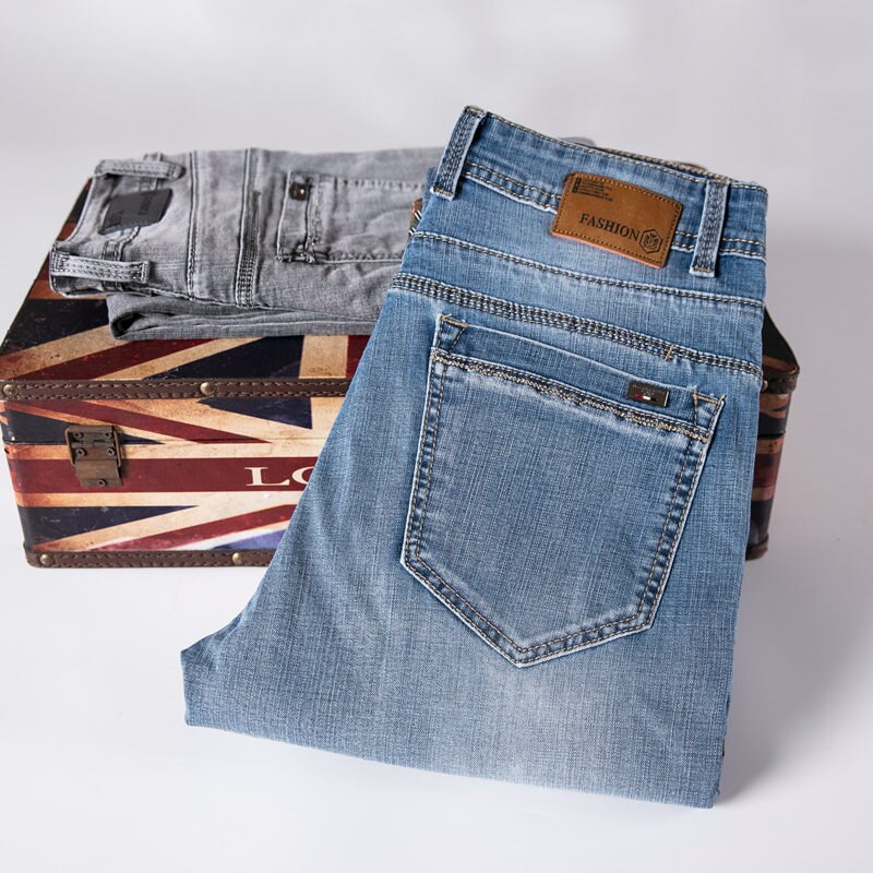 Zomer herfst business casual klassieke stijl denim broek heren zwart blauw grijs broek heren stretch-fit jeans