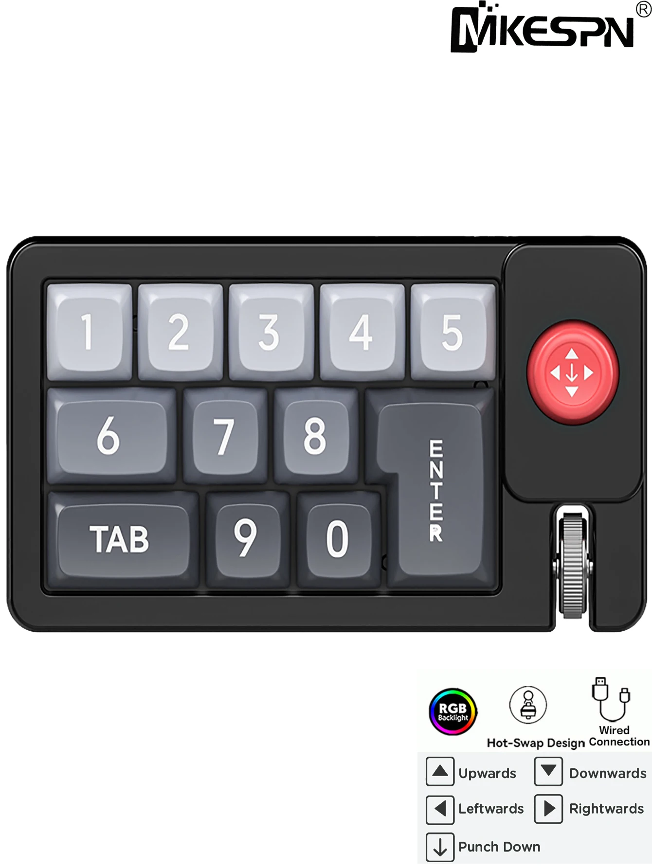 Bekabelde draagbare joystick Mechanisch numeriek toetsenbord Volledig -swappable toetsen Scrollwiel Macro-gedefinieerd programmeerbaar gametoetsenbord: Black