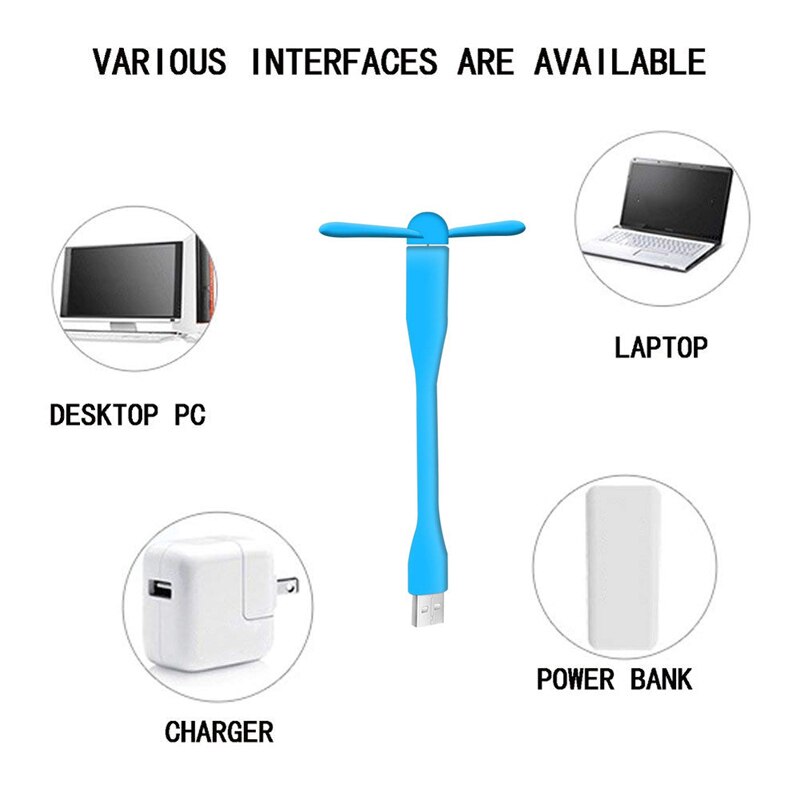 10pcs Cute Portable Flexible Mini USB Fan Bendable removable USB Gadgets Low power for Power bank PC laptop USB Gadget Cool