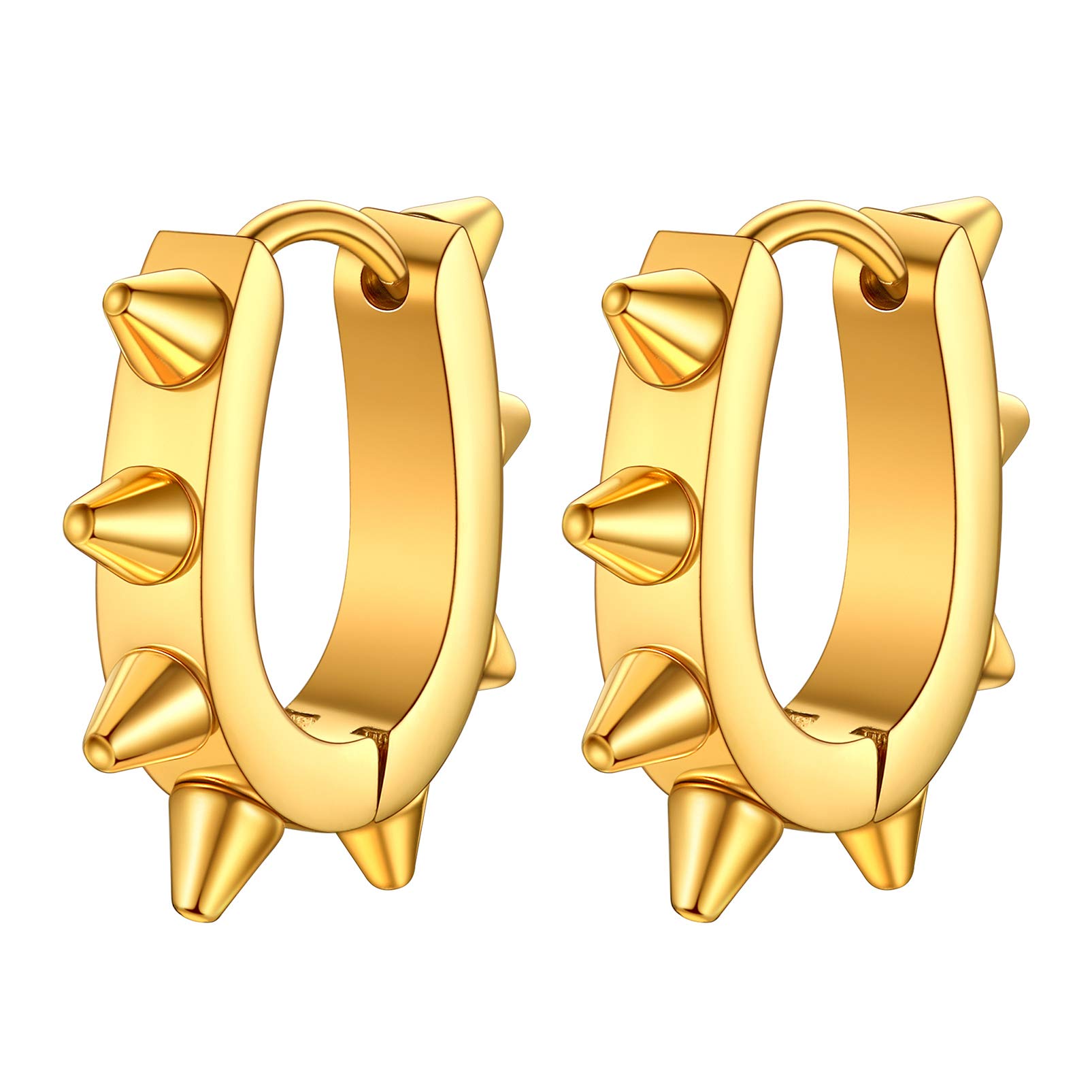 Punk Spike Huggie Hoop Earrings Round/Heart/U Shape Stainless Cartilage Stud Earrings Men Women Cool Gothic Style Chunky Jewelry: U Shape Gold