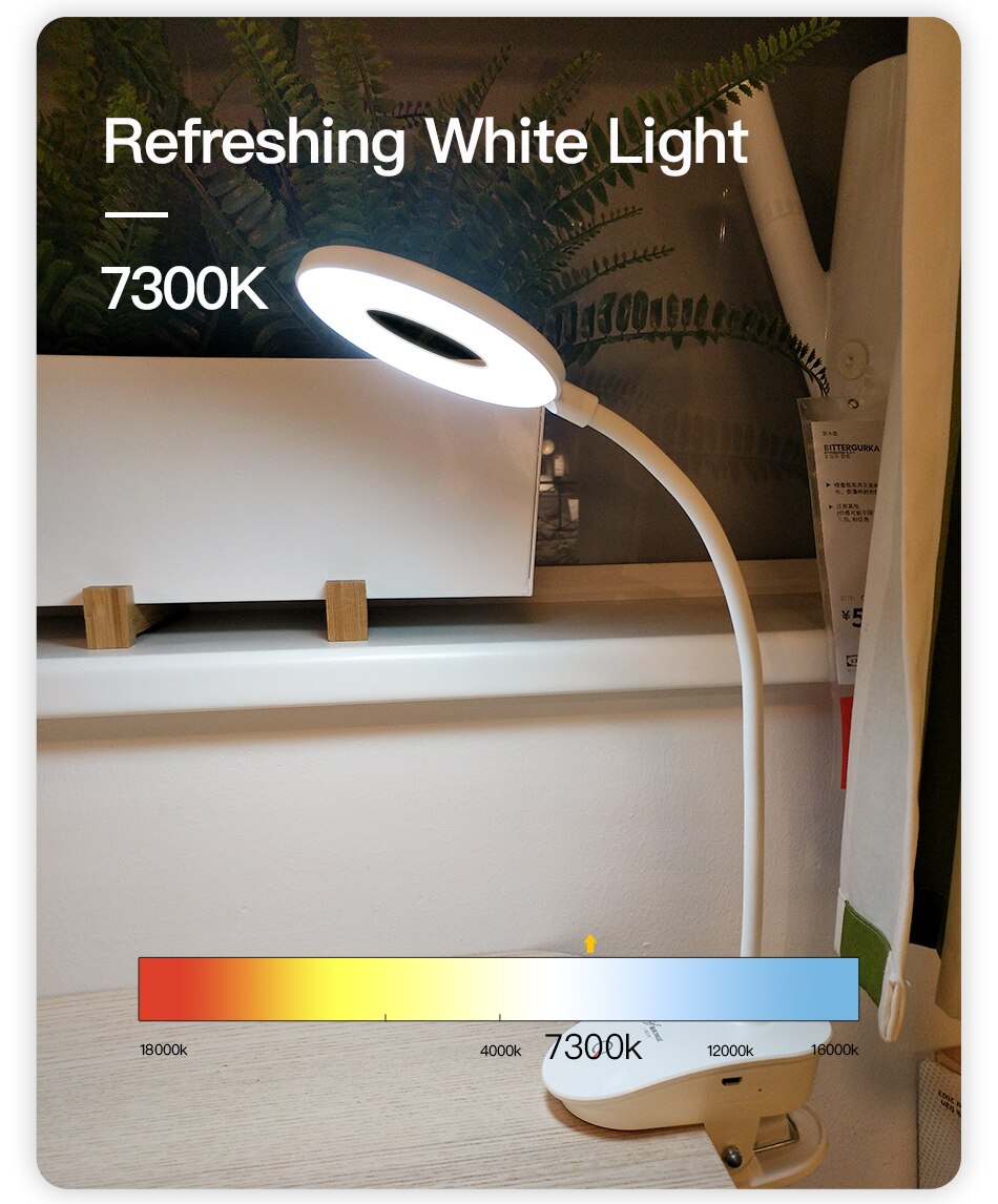 LED Touch On/off Switch 3 Modes Clip Desk Lamp 7000K Eye Protection Desk Light Dimmer Rechargeable USB Led Table Lamp