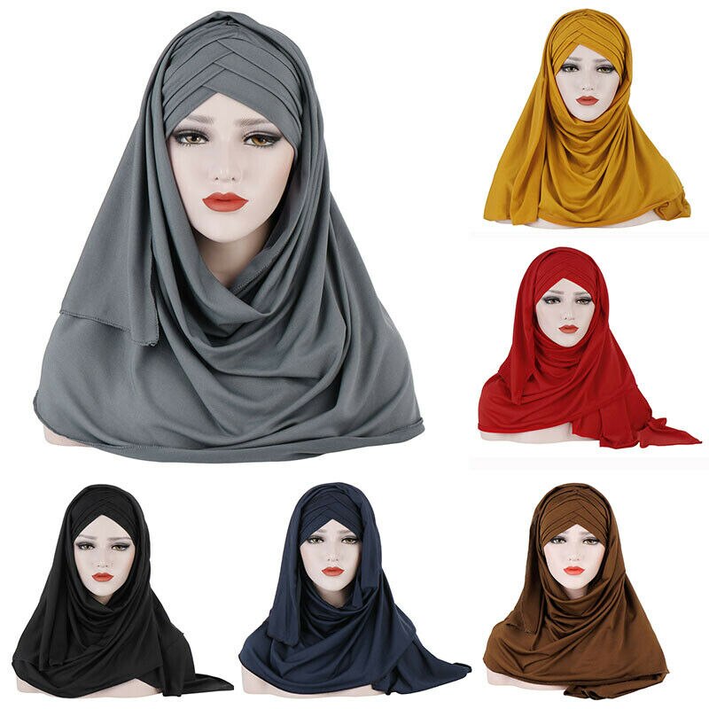 Women's Plain Green Cotton Hijab – Muslim Headscarf Mini Shawl Wrap For Spring & Summer