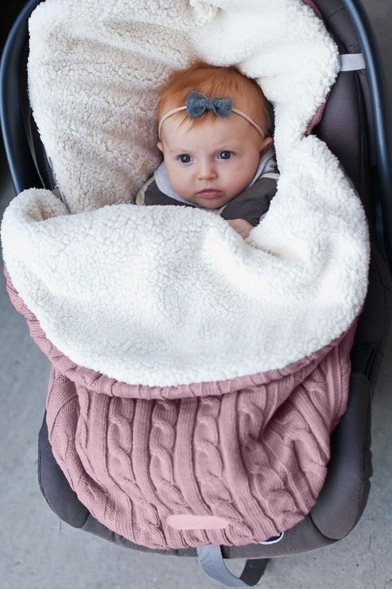 Baby Dikker Slaapzak Gebreide Warm Wrap Deken Pasgeboren Wandelwagen Winddicht Quilt Fleece Dikte Herfst Winter Deken: Skin pink