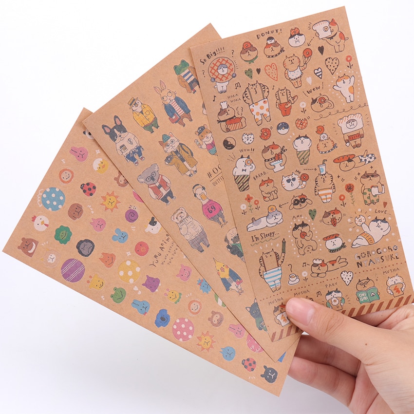 Papel Kraft japonés pegatina de gato Linda diario decorar Scrapbooking papelería pegatinas suministros