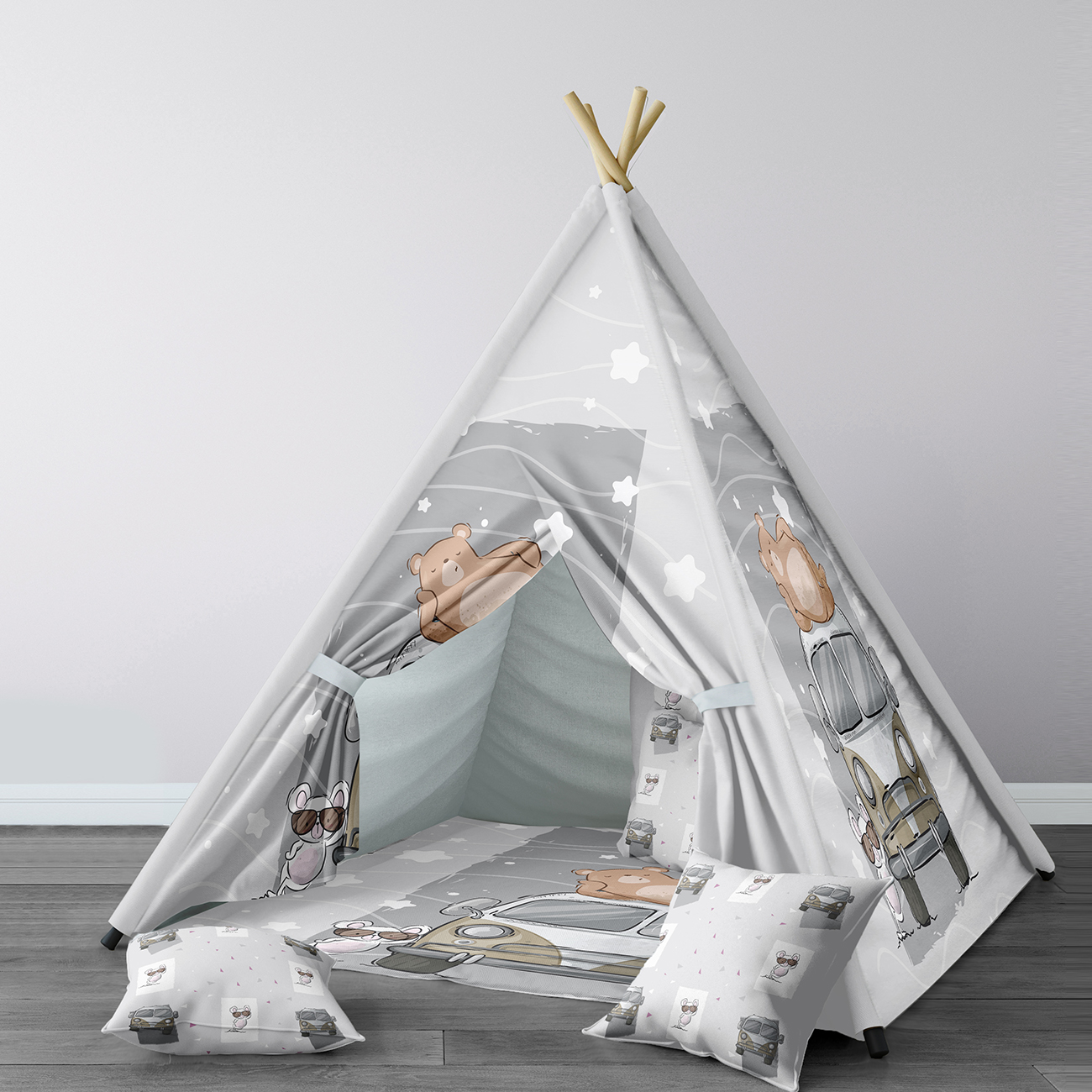 Spelen Tent Voor Kinderen Wigwam Draagbare Indoor Speeltuin Tenten Kinderen Slaapkamers Grijs Schattige Beer Auto Model 209
