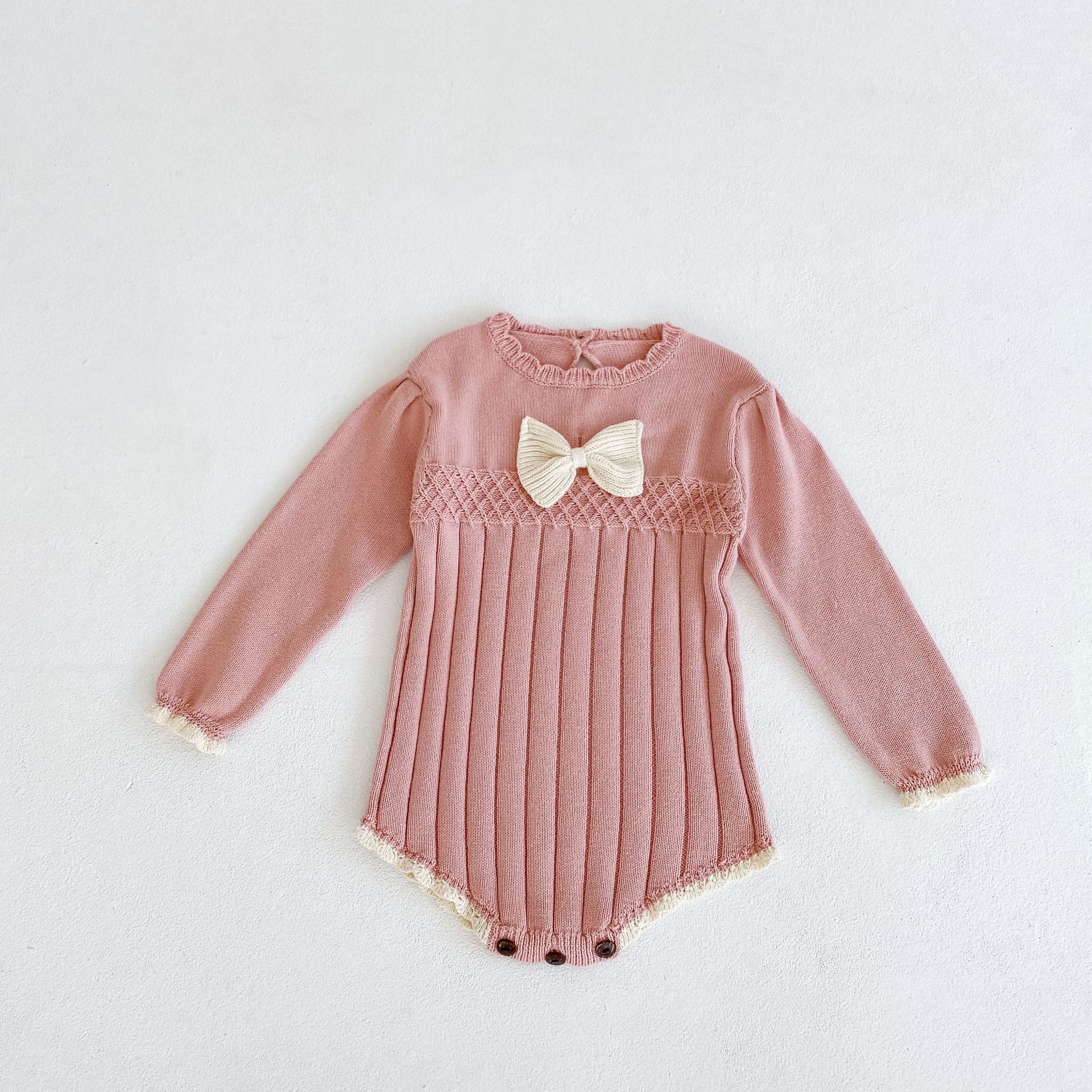 0-24m neugeborene Baby mädchen zur Seite fahren herbst Winter warme kleidung langarm schleife strickstrampler süßer Overall strickwaren: 6m